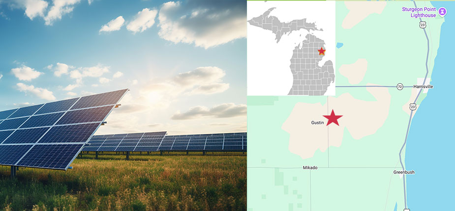 Map of Gustin Solar Project superimposed over solar fields